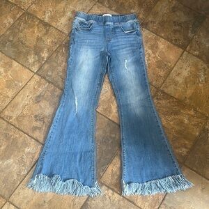 Boutique Blue Flare Jeans with Frayed Hem